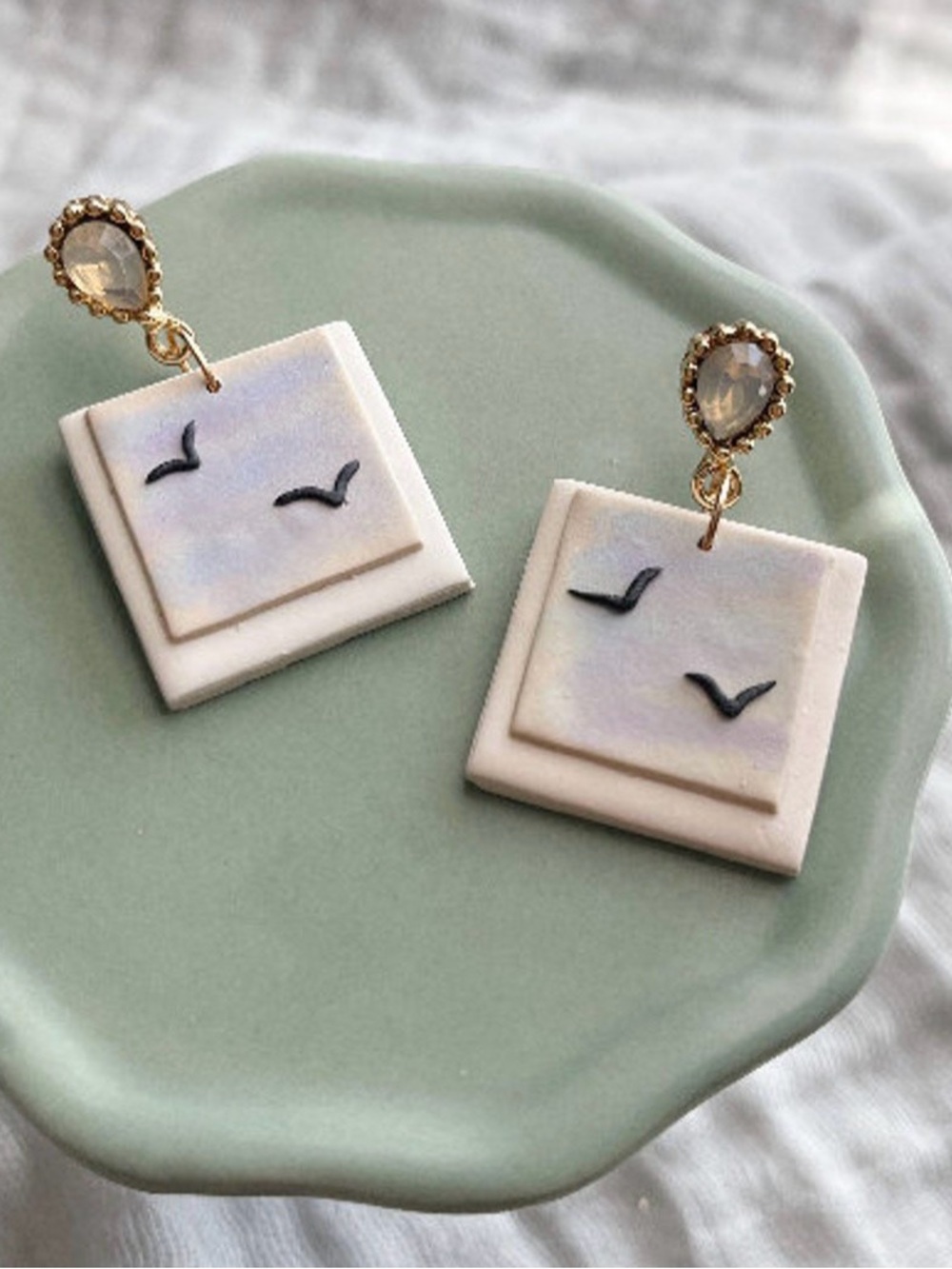Taylor Swift Handmade Pastel Square Dangle Earrings with Gold Teardrop Studs